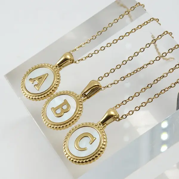 Wholesale Simple Style Letter Stainless Steel Inlay Shell Pendant Necklace
