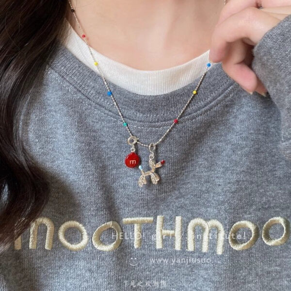 Wholesale Knock on Cute! Red m Bean Balloon Dog Pendant Necklace Women's 2025 New Spring and Summer High-End Sweatshirt Chain Accessories