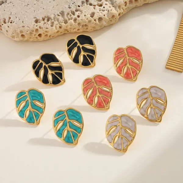 Wholesale Stainless Steel 18K Gold Plated Irregular Leaf Oil Drop Earrings Fashionable Casual Elegant Cute Novelty Design For All Seasons