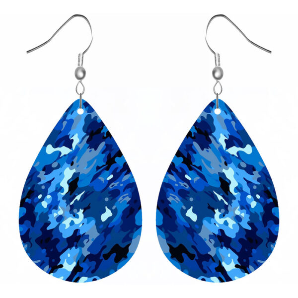 Wholesale Cross-Border Hot-Selling Military Green Colorful Camouflage Water Drop Pendant Earrings for Women Pu Leather Double-Sided Earrings Earrings Gifts