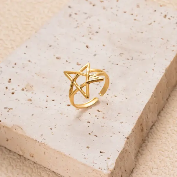 Wholesale PVD Coated Pentagram Heart Shape Butterfly 304 Stainless Steel Retro Waterproof Non Tarnish Open Ring