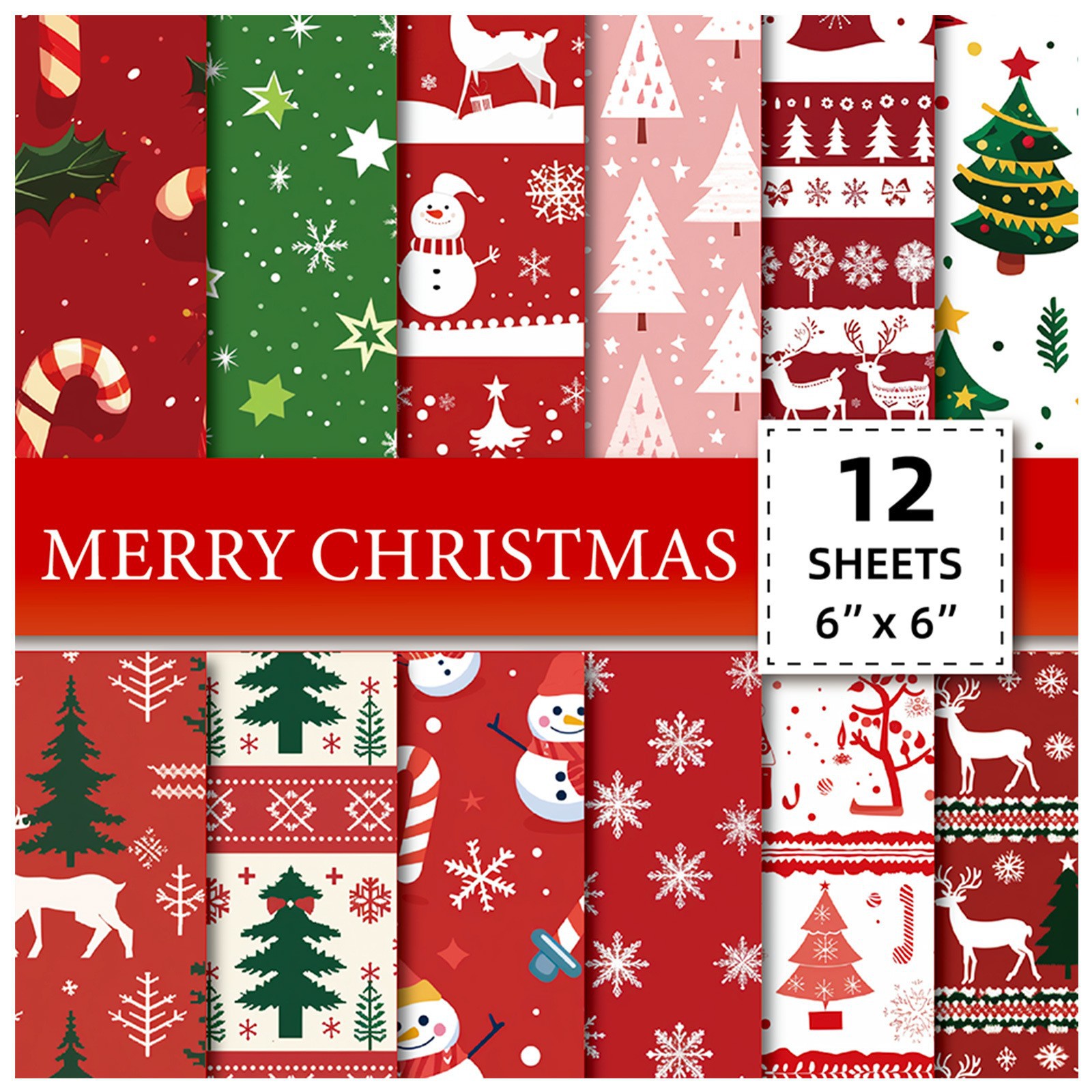 Wholesale 12 Sheets/Pack Christmas Material Paper, Gift Exchange Decorative Paper, Base Paper, Christmas Tree DIY Paper-Cut Material Pack
