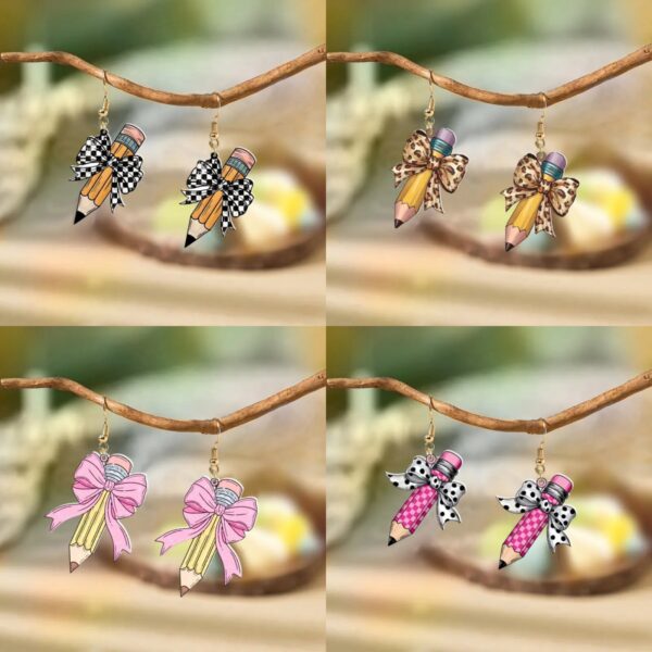 Wholesale Back-to-school season bow pencil acrylic earrings