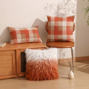 Wholesale Warm orange and brown plaid gradient wool pillow cushion cover