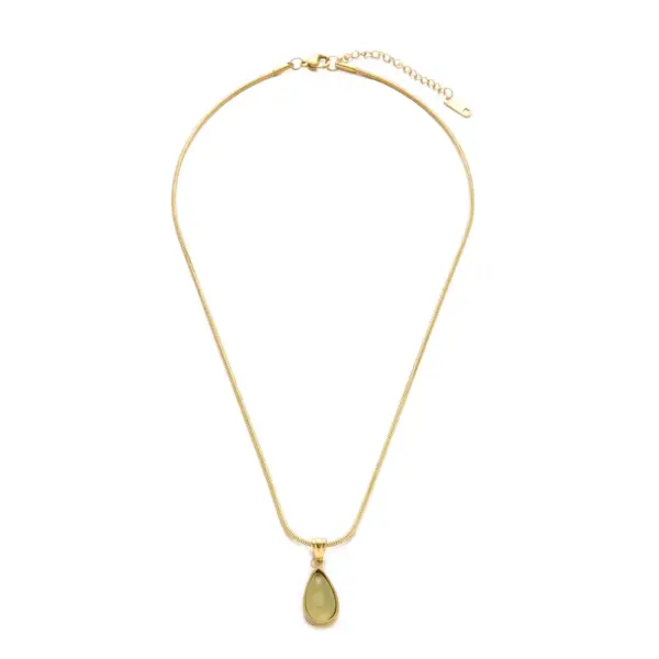 Wholesale Titanium Steel Water Drop Natural Stone Pendant 18K Gold Stainless Steel Blue Ocean Necklace Clavicle Chain Snake Bone Chain Necklace