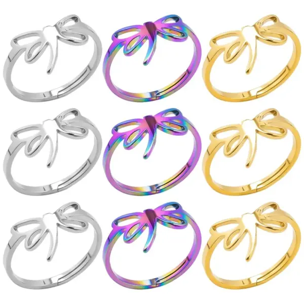 Wholesale PVD Coated Real Gold Plated 18K Gold Solid Color Bow Knot 304 Stainless Steel Commute Waterproof Non Tarnish Rings