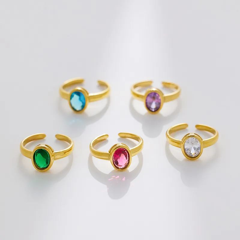 Wholesale Vacuum Plating Real Gold Plated 18K Gold Geometric 304 Stainless Steel Fashion Waterproof Non Tarnish Open Ring