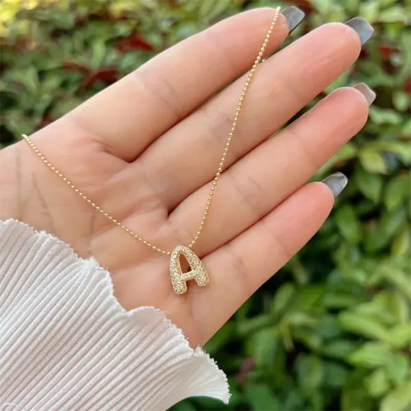 Copper 18K Gold Plated Inlay Letter Zircon Pendant Necklace