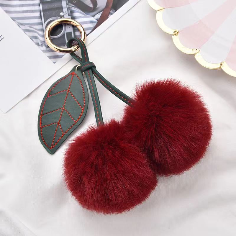 Wholesale KOOROL fur ft Cherry fur ball keychain creative Plush Bag pendant imitation Rex rabbit fur ball aessories