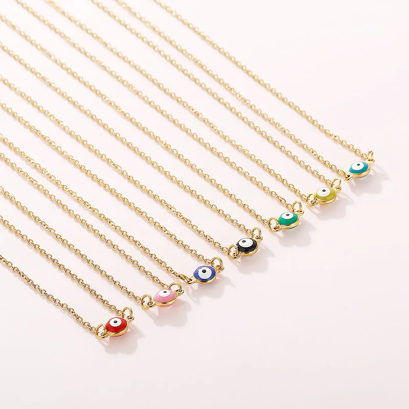 PVD Coated 18K Gold Plated Devil's Eye 304 Stainless Steel Retro Simple Style Waterproof Non Tarnish 304 Stainless Steel Pendant Necklace