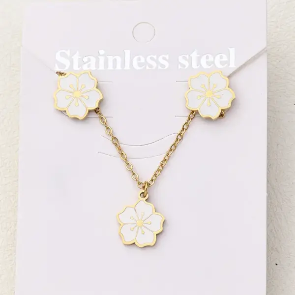 Wholesale Jewelry Casual Basic Vacation Simple Flower 304 Stainless Steel 18K Gold Plated Polishing Enamel Plating Jewelry Set