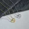 Wholesale 304 Stainless Steel Ferroalloy Heart Shape PVD Coated Stone-Free 18K Real Gold Plated Simple Style Waterproof Non Tarnish Plating Necklace