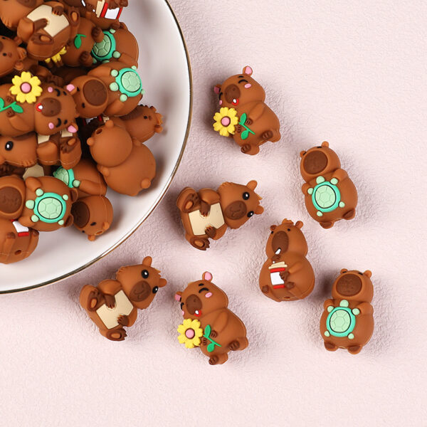Wholesale Cross-border New 3D Capybara Silicone Beads Loose Beads Cute Cartoon Card Pibala Jewelry Accessories Animal Drops Glue Beads