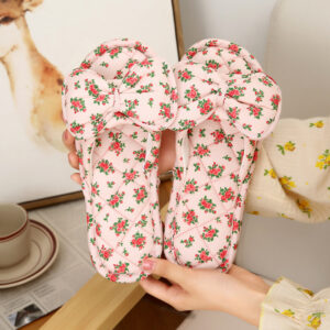 Two layers of korean floral pink cloth bottom slippers / Women's large size fits 38-39 feet