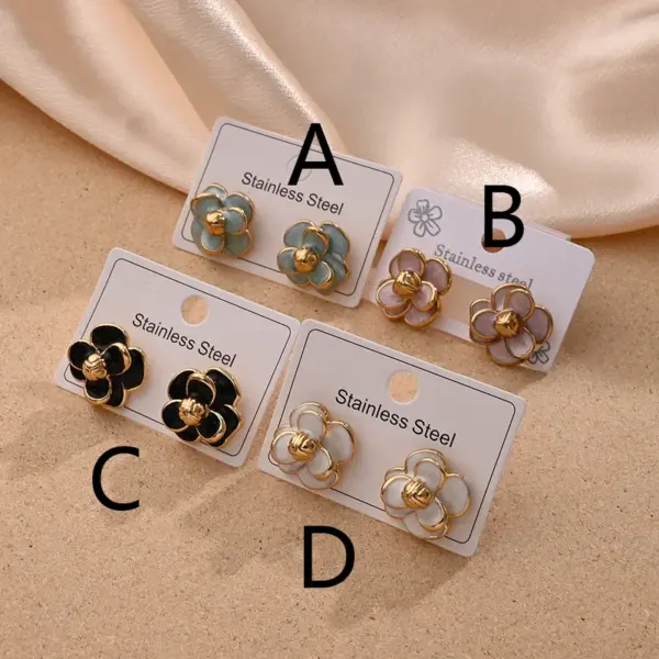 Wholesale 1 Pair/Package Casual Modern Style Sweet Flower Handmade Polishing Enamel 304 Stainless Steel 18K Gold Plated Ear Studs