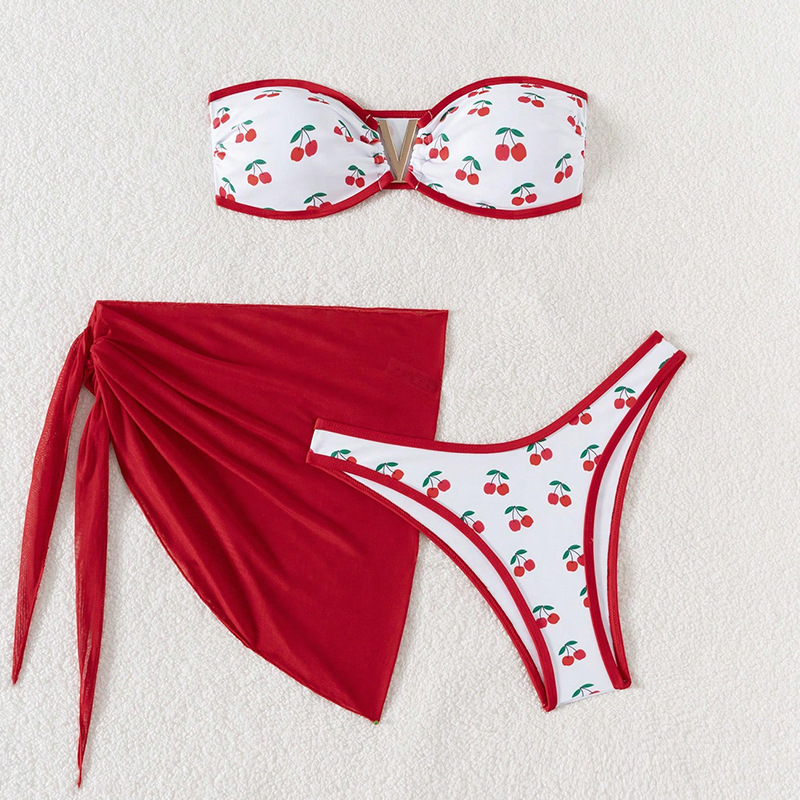 Wholesale 2025 new European and American split skirt bikini three-piece cross-border Amazon printed sexy bikini