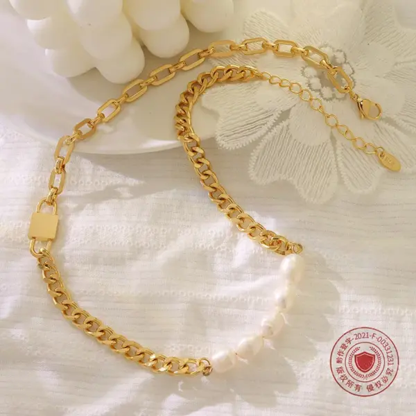Wholesale PVD Coated Real Gold Plated 18K Gold Geometric 304 Stainless Steel Fashion Waterproof Non Tarnish 304 Stainless Steel Necklace