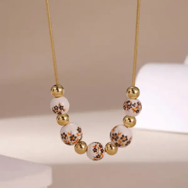 Wholesale Jewelry Elegant Classical Artistic Plant 304 Stainless Steel Ceramics Pendant Necklace Snake Chain