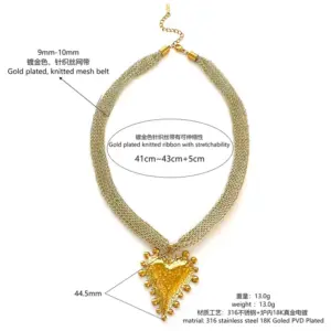 Gold Oval Buckle Dot Love Necklace