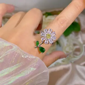 Silver Large Flower Rotating Ring / Adjustable Opening
