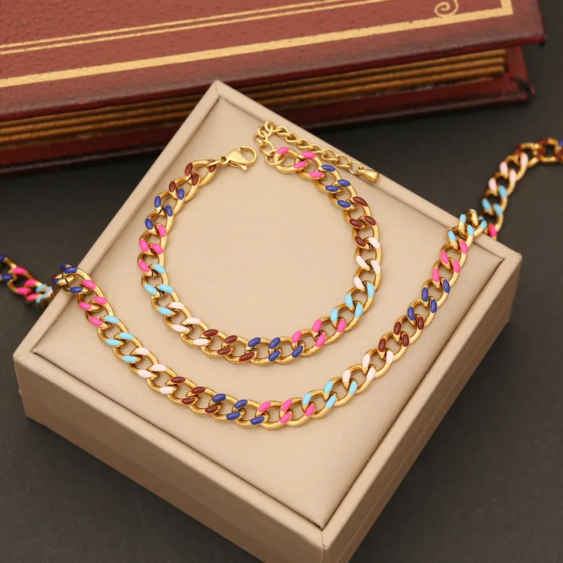 Wholesale PVD Coated 18K Gold Real Gold Plated Geometric Stainless Steel IG Style Simple Style Waterproof Non Tarnish Bracelets Necklace