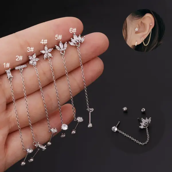 Copper Artificial Gemstones Ear Cartilage Rings & Studs Flower Waterproof Non Tarnish Surgical Steel