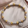 Wholesale Fashionable Stainless Steel Heart Pendant Bracelet For Women Gold Plated Beaded Jewelry Suitable Daily Wear Ideal Valentine's Day Mother's Gift