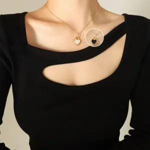 P237-Black and White Shell Double-Sided Gold Necklace-40 + 5cm
