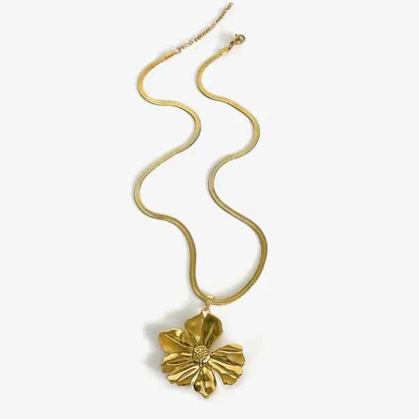 18K Gold Plated 316L Stainless Steel Flower Waterproof Non Tarnish Surgical Steel Exaggerated Snake Chain Pendant Necklace For Women's