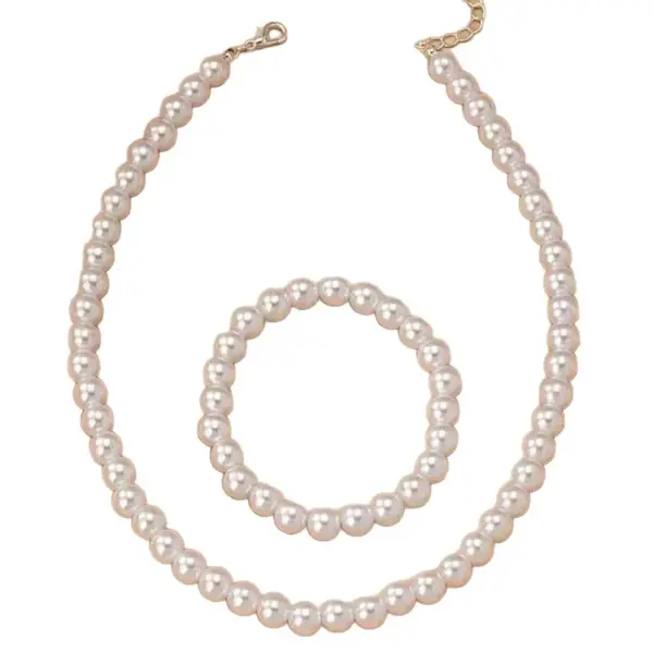 Fashionable Pearl Jewelry Set Women's 8mm Imitation Pearl Necklace Bracelet Earrings Three-Piece Set Simple Style Heart/Droplet/Bell Pattern