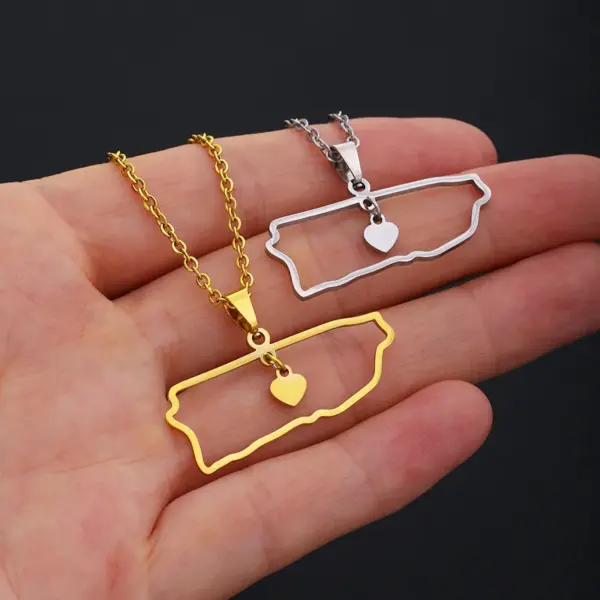 Water Plating 18K Gold Plated Map Heart Shape Stainless Steel Casual Simple Style 304 Stainless Steel Pendant Necklace Long Necklace