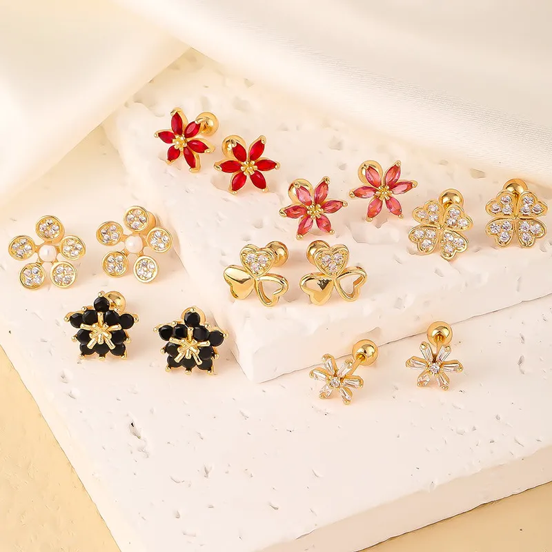 Wholesale 1 Pair Elegant Sweet Swan Flower Butterfly Plating Inlay 304 Stainless Steel Copper Zircon Gold Plated Ear Studs