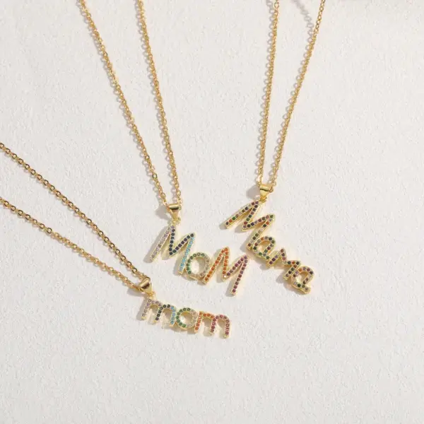 Wholesale MAMA Letter 304 Stainless Steel Copper Plating Inlay Zircon Necklace
