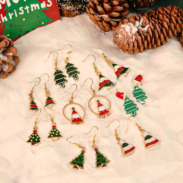 oly-9abeea1c8f73f864a71b875b28a6af18 Wholesale Red and Green Santa Claus Snowman Christmas Hat Earrings