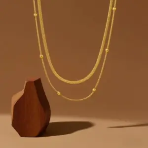 X0211-Double Layer Ball Snake Chain-Necklace- Gold