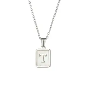 Fritillary Letter Square Pendant Necklace-Ea544901s Steel Color-Letter T