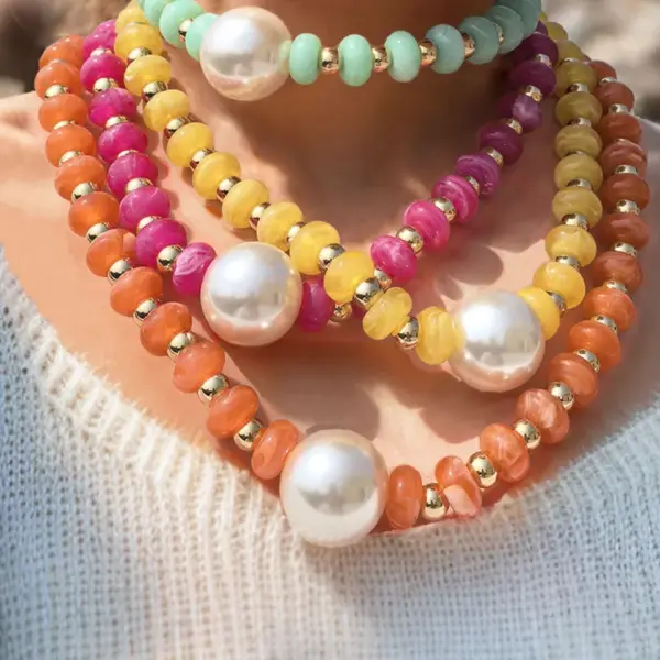 Wholesale Modern Style Geometric Stone Beaded Chain Beaded Necklaces Wholesale