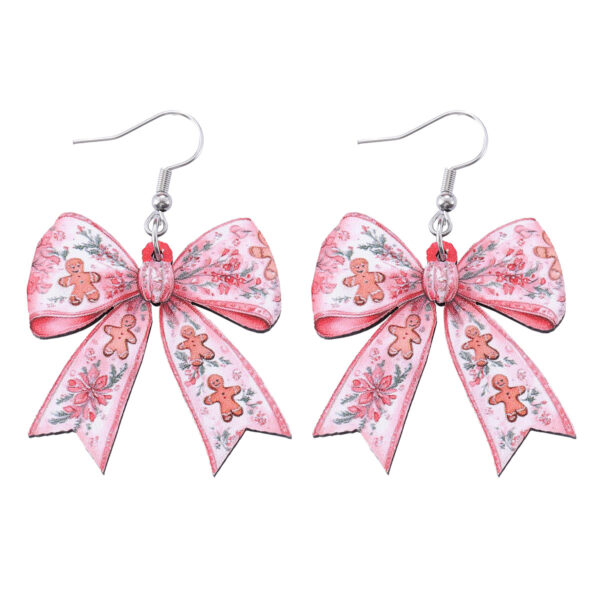 Wholesale Christmas gingerbread man flower Christmas tree bow pendant earrings, wooden double-sided earrings, gift