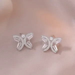 E1108 Butterfly Steel Color Earrings