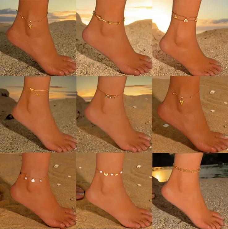 Wholesale 304 Stainless Steel Flower PVD Coated 18K Real Gold Plated Elegant Romantic Solid Color Waterproof Non Tarnish Plating Anklet