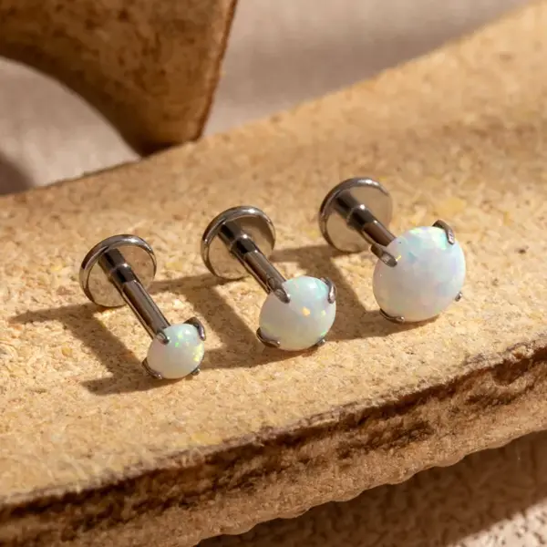 Wholesale 1 Piece Ear Cartilage Rings & Studs Simple Style Round 316L Stainless Steel Waterproof Non Tarnish Surgical Steel October Birthstone Opal 18K Gold Plated Ear Cartilage Rings & Studs