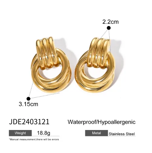 Wholesale 304 Stainless Steel Geometric Solid Color PVD Coated 18K Real Gold Plated Real Gold Plated 18K Gold IG Style Waterproof Non Tarnish Plating Gold Drop Earrings