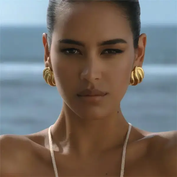 PVD Coated Real Gold Plated 18K Gold Geometric Solid Color 304 Stainless Steel Exaggerated IG Style Waterproof Non Tarnish Ear Studs