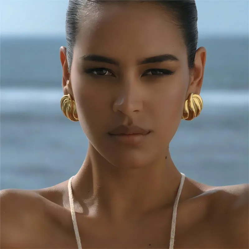 Wholesale PVD Coated Real Gold Plated 18K Gold Geometric Solid Color 304 Stainless Steel Exaerated IG Style Waterproof Non Tarnish Ear Studs