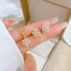 Wholesale Golden Plated 304 Stainless Steel Electroplating Zircon Flower Sweet Earrings Necklace For Women'S
