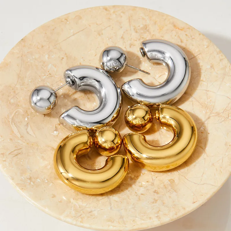Wholesale PVD Coated Real Gold Plated 16K White Plating Geometric Solid Color 304 Stainless Steel Simple Style Waterproof Non Tarnish Ear Studs