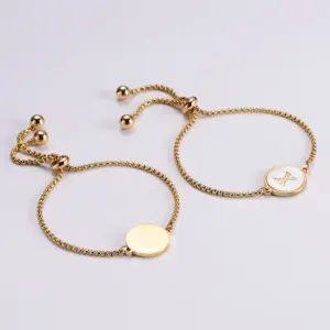 PVD Coated 18K Gold Plated Letter 304 Stainless Steel Simple Style Waterproof Non Tarnish 304 Stainless Steel Bracelets