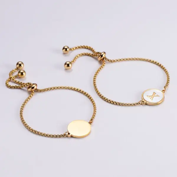 PVD Coated 18K Gold Plated Letter 304 Stainless Steel Simple Style Waterproof Non Tarnish 304 Stainless Steel Bracelets
