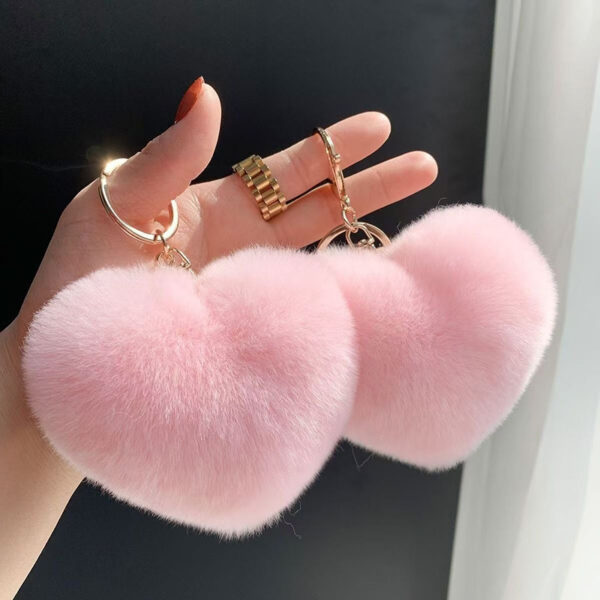 Wholesale New Year Heart-shaped Cute Little Love Hair Ball Pendant Car Keychain Pendant Plush Pendant Schoolbag Bag Hanging Ornaments for Women