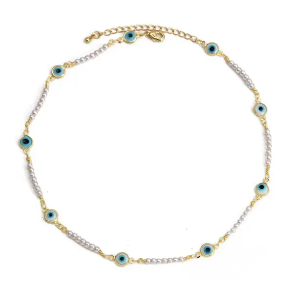 Wholesale Fashion Devil's Eye Imitation Pearl Copper Necklace Plating Copper Necklaces
